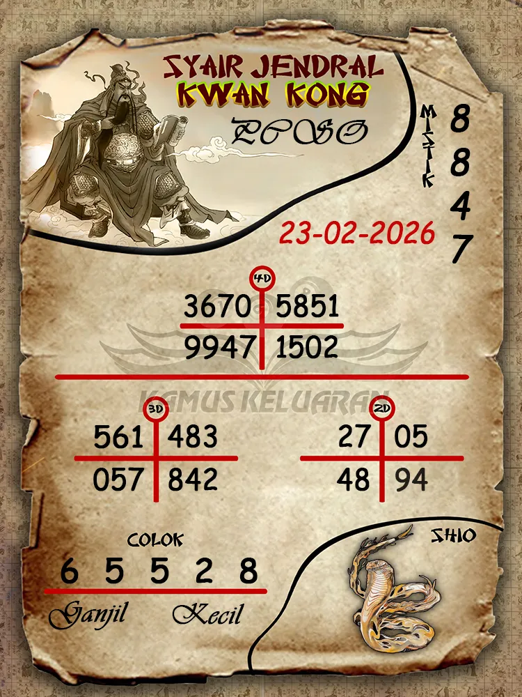 Syair Jendral Kwan Kong PCSO 23 02 2026