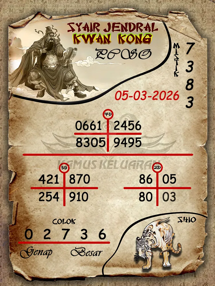Syair Jendral Kwan Kong PCSO 05 03 2026