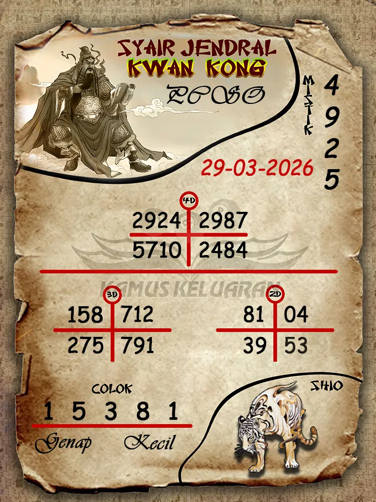 Syair Jendral Kwan Kong PCSO 29 03 2026
