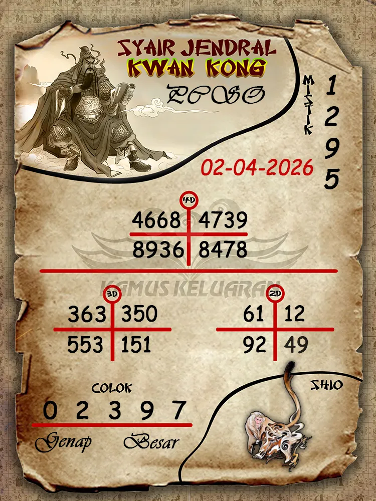Syair Jendral Kwan Kong PCSO 02 04 2026