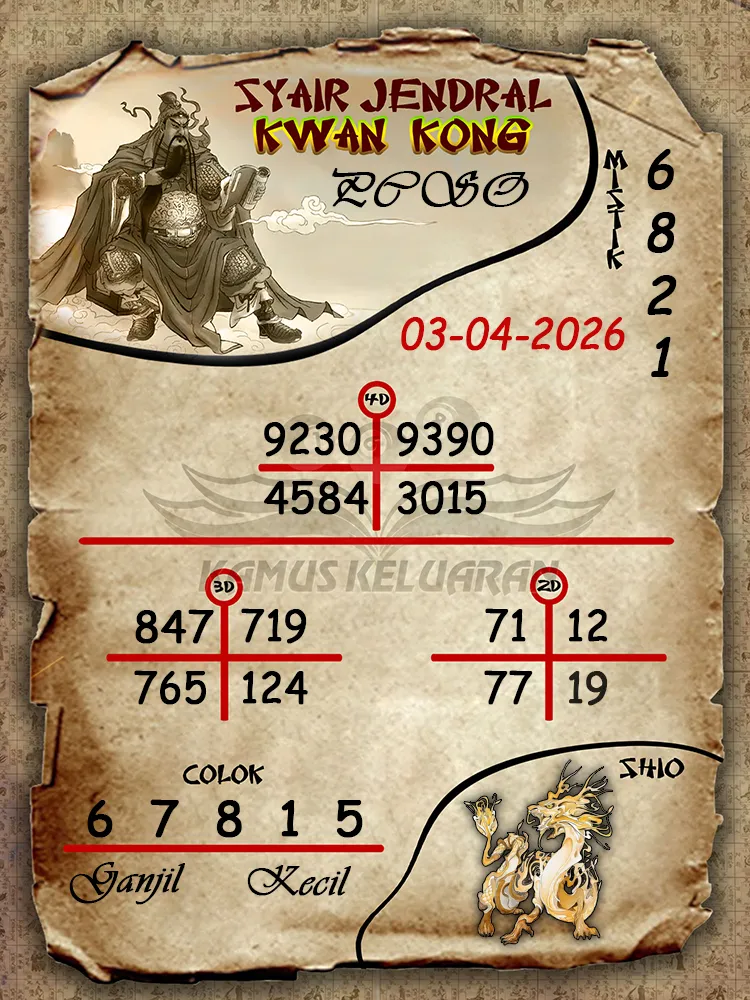 Syair Jendral Kwan Kong PCSO 03 04 2026