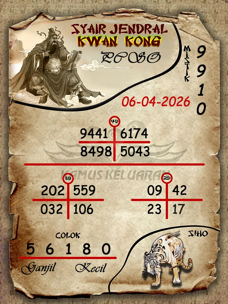 Syair Jendral Kwan Kong PCSO 06 04 2026