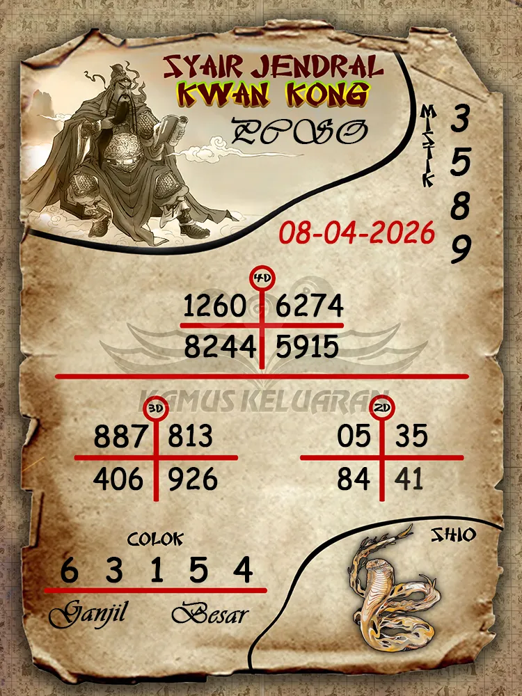 Syair Jendral Kwan Kong PCSO 08 04 2026