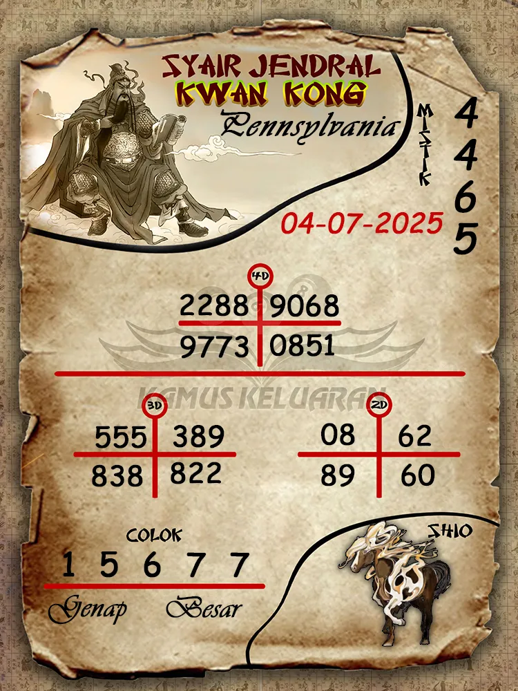 syair jendral kwan kong Pennsylvania 04 07 2025