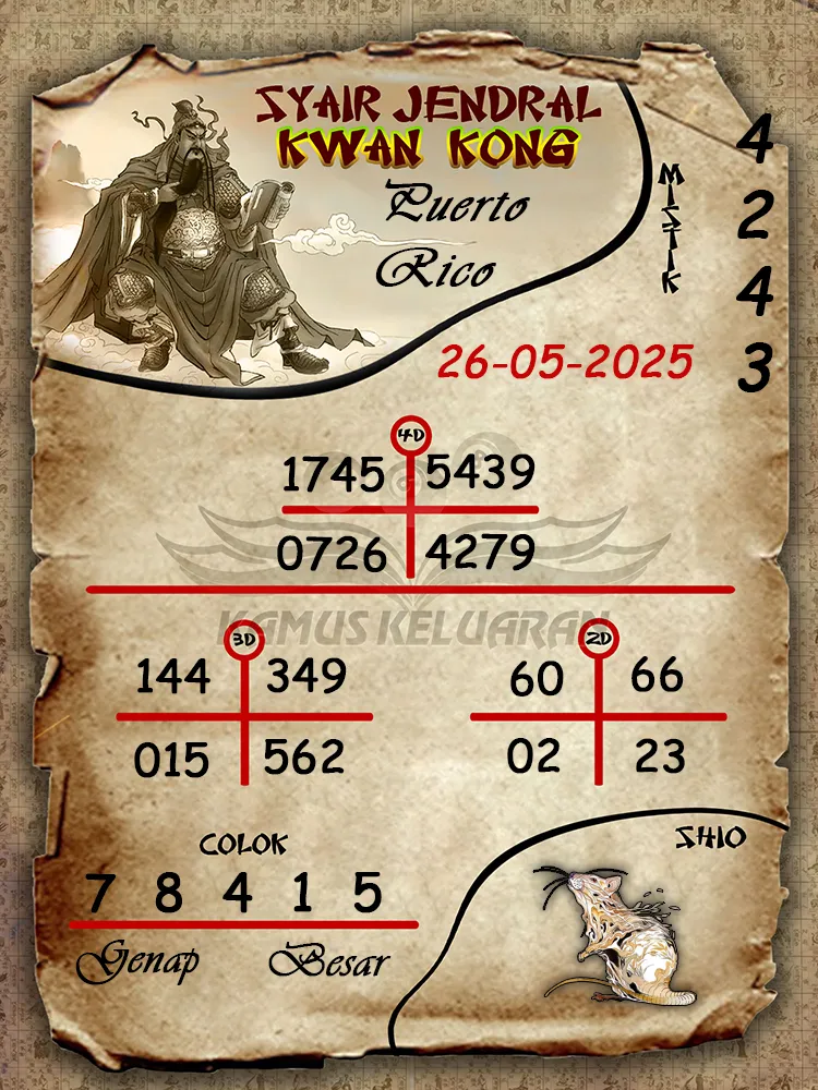 syair jendral kwan kong puerto rico 26 05 2025