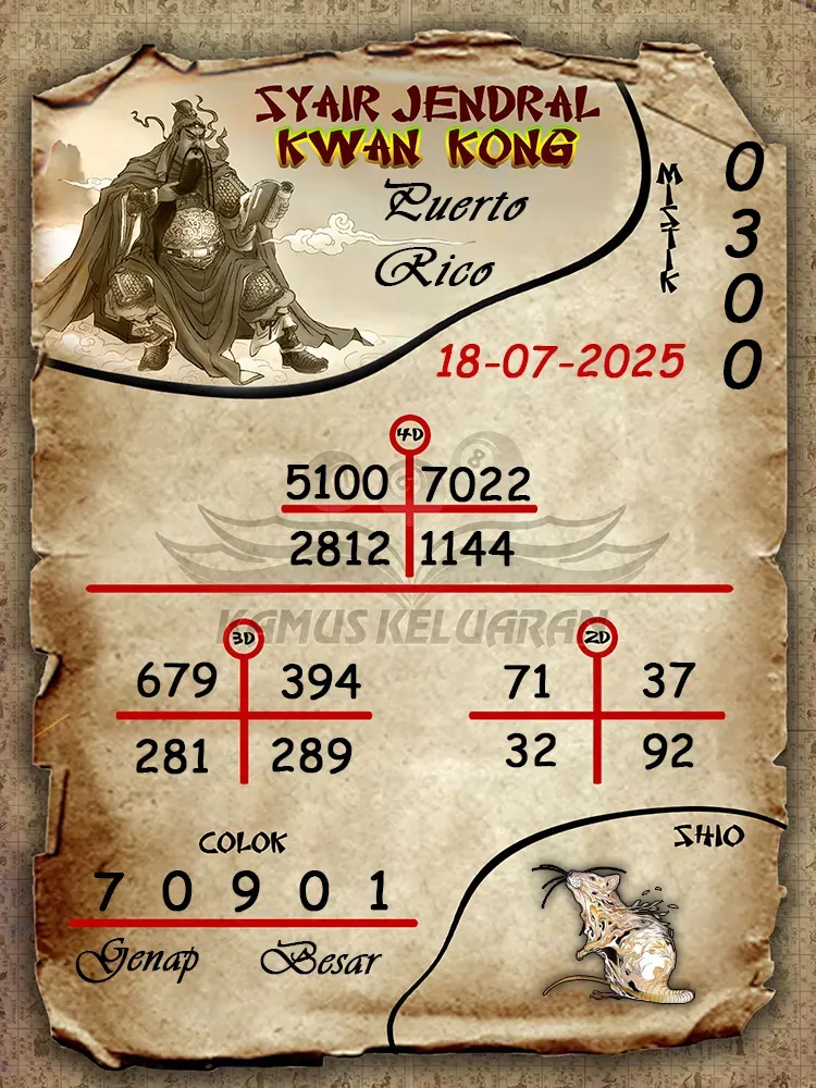 syair jendral kwan kong Puerto Rico 18 07 2025