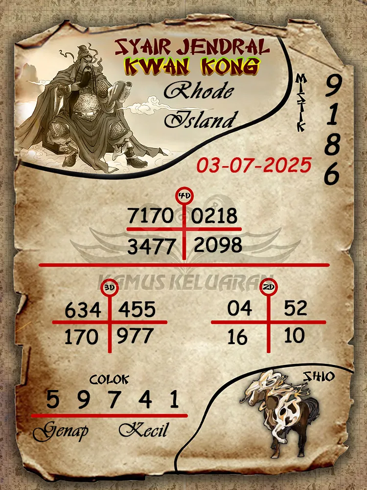 syair jendral kwan kong Rhode Island 03 07 2025