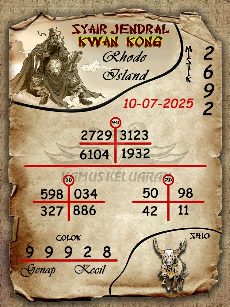 syair jendral kwan kong Rhode Island 10 07 2025