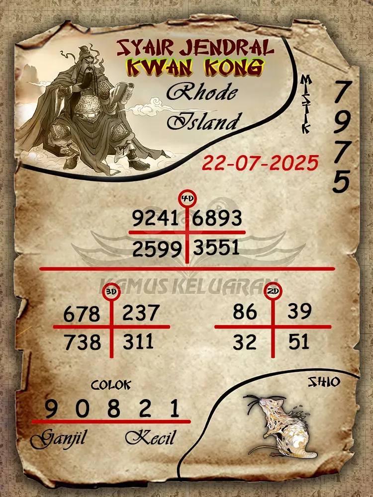 syair jendral kwan kong Rhode Island 22 07 2025