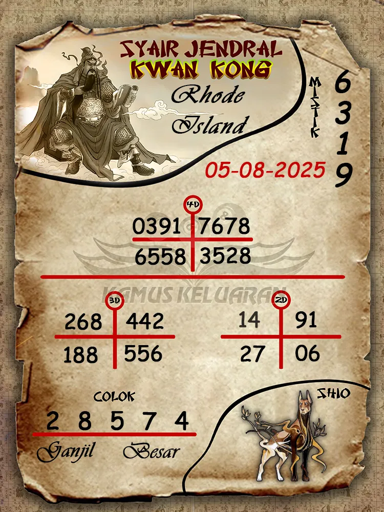 syair jendral kwan kong Rhode Island 05 08 2025