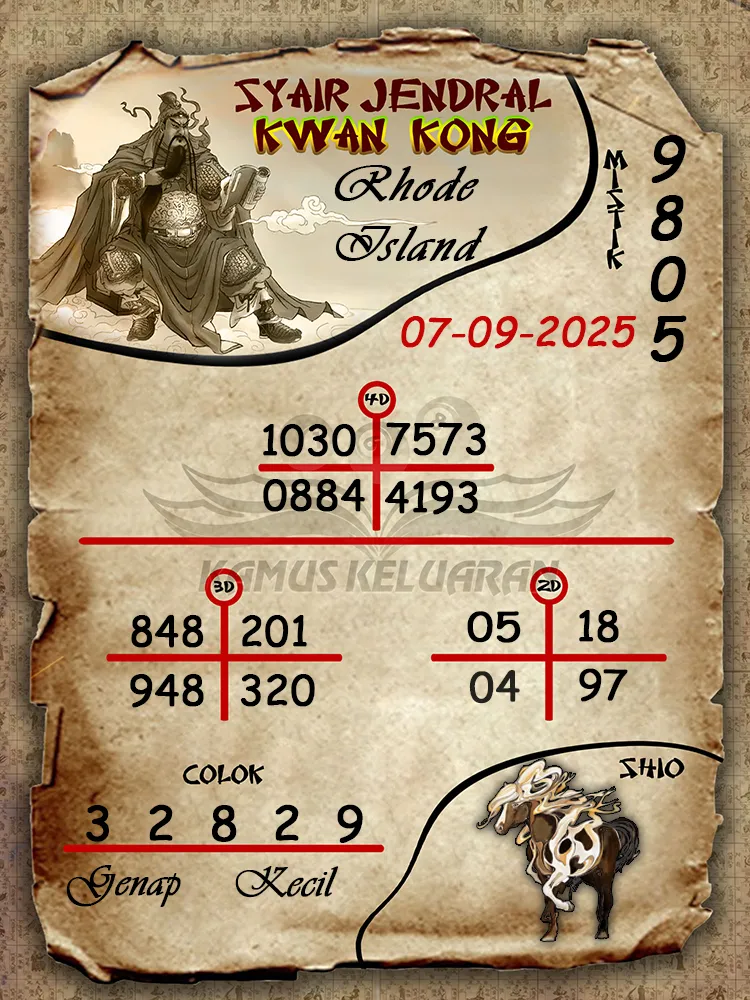 syair jendral kwan kong Rhode Island 07 09 2025