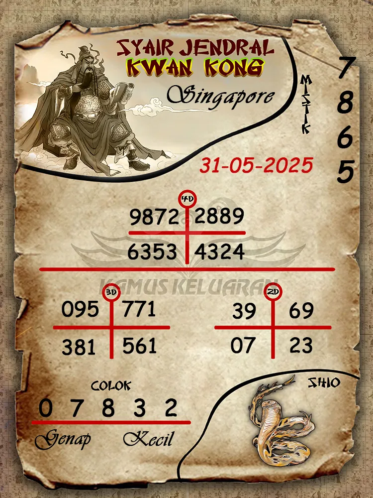 syair jendral kwan kong singapore 31 05 2025