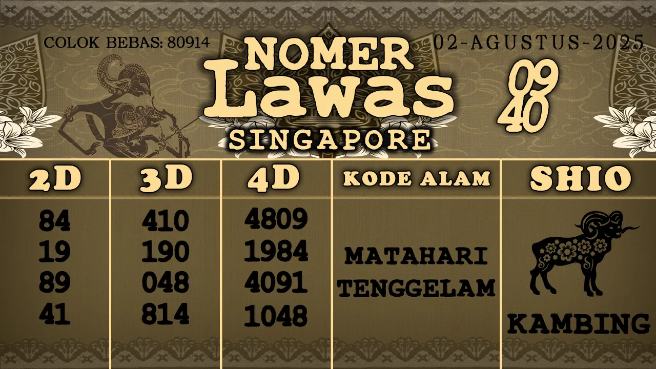 syair Nomer Lawas Singapore 02 08 2025