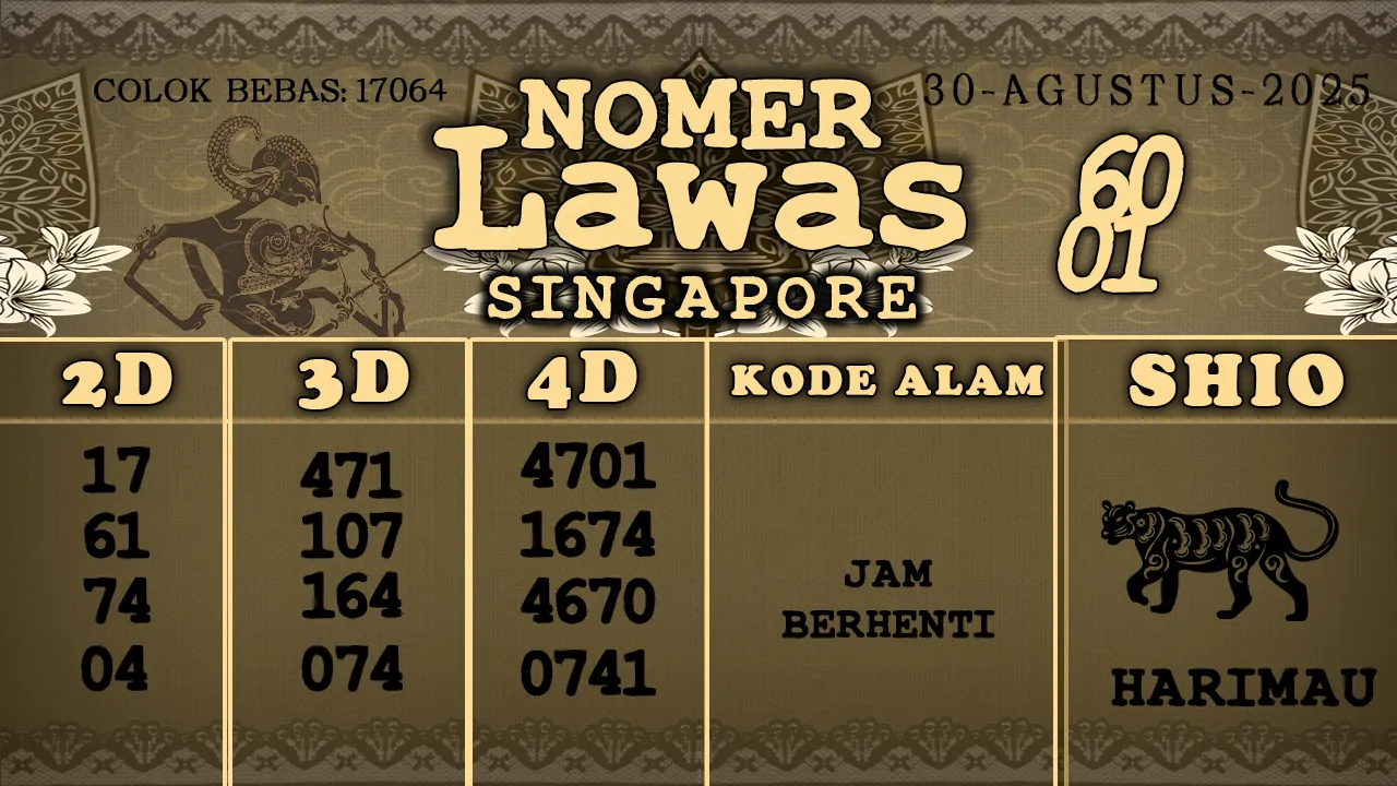 syair Nomer Lawas Singapore 30 08 2025