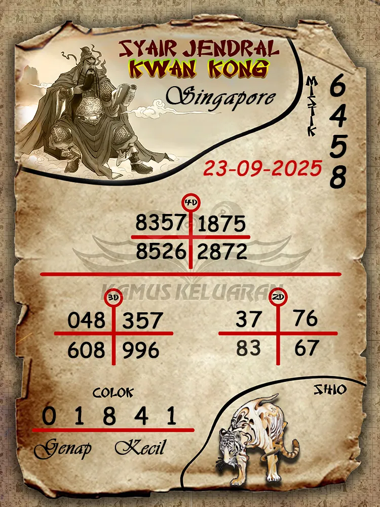 syair jendral kwan kong Singapore 23 09 2025