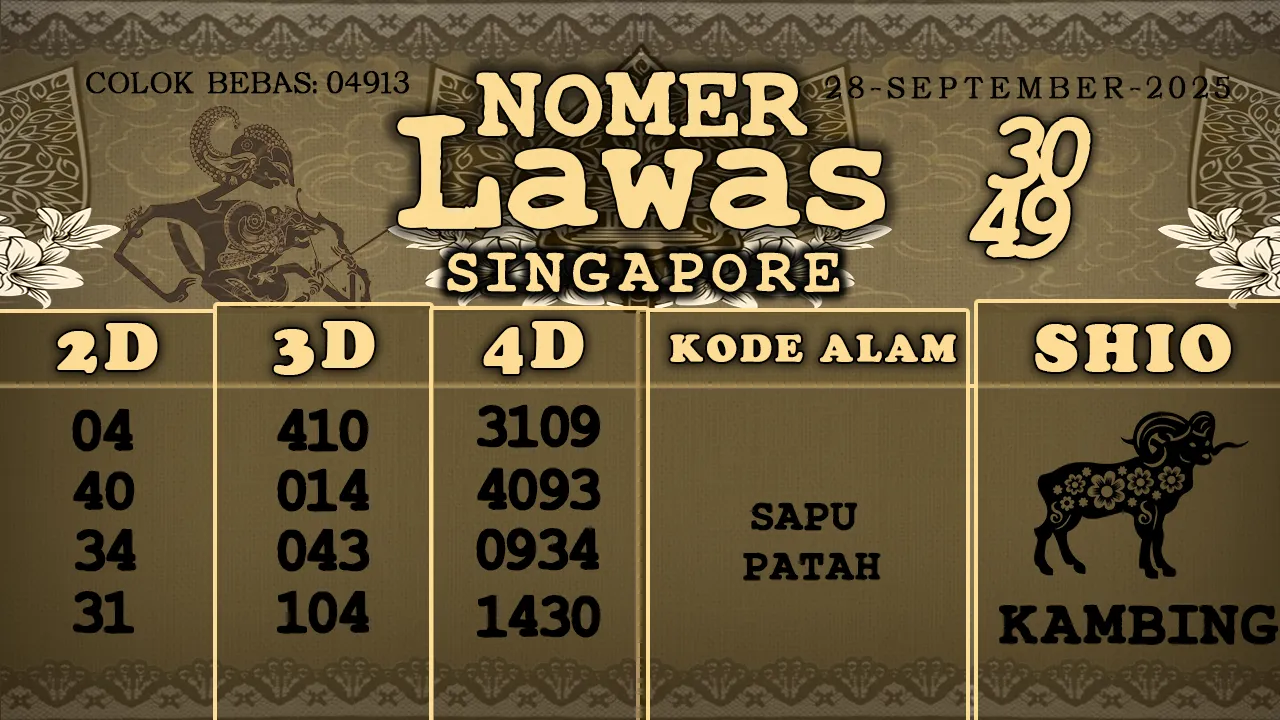 syair Nomer Lawas Singapore 28 09 2025