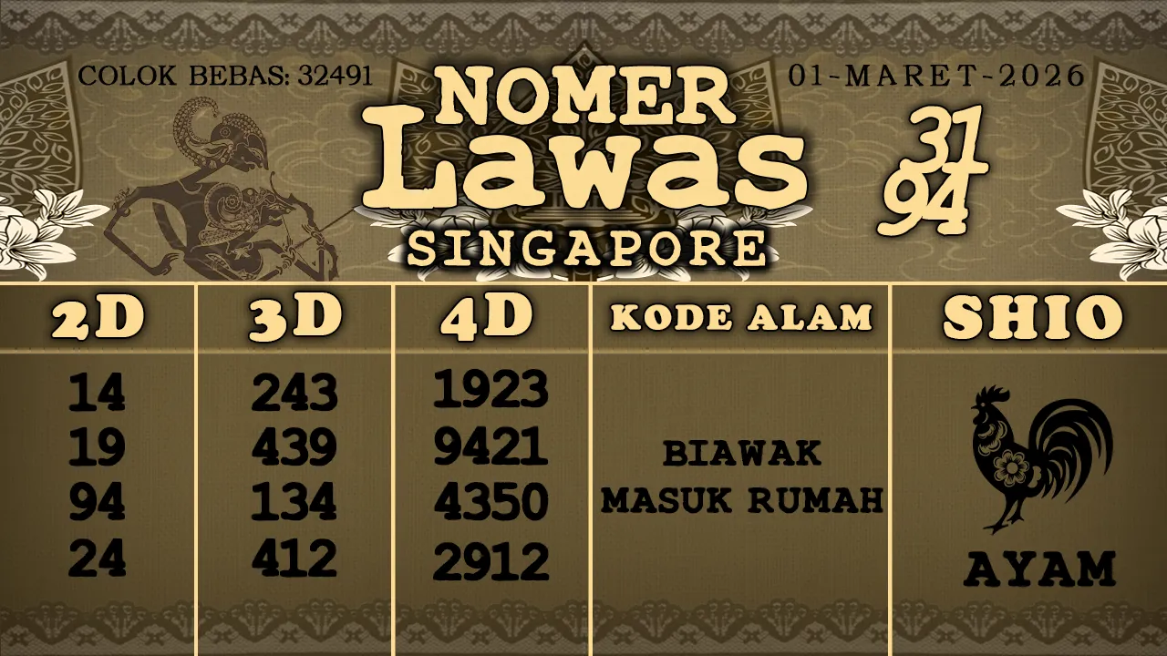 syair Nomer Lawas Singapore 01 03 2026