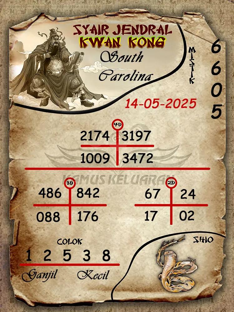 syair jendral kwan kong south carolina 14 05 2025