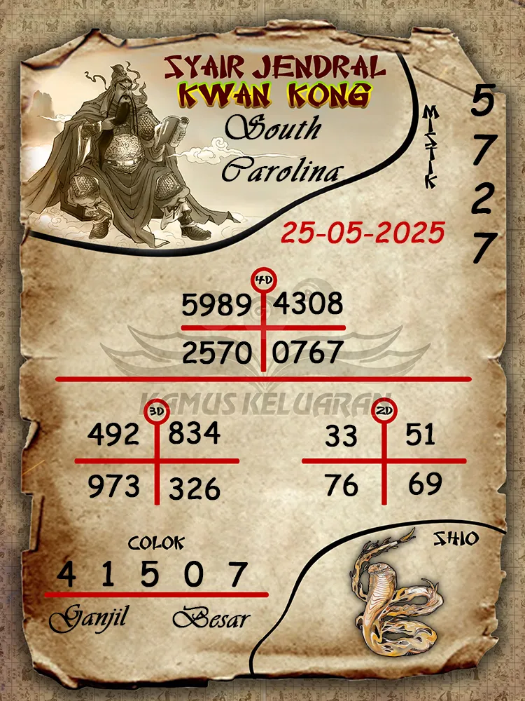 syair jendral kwan kong south carolina 25 05 2025