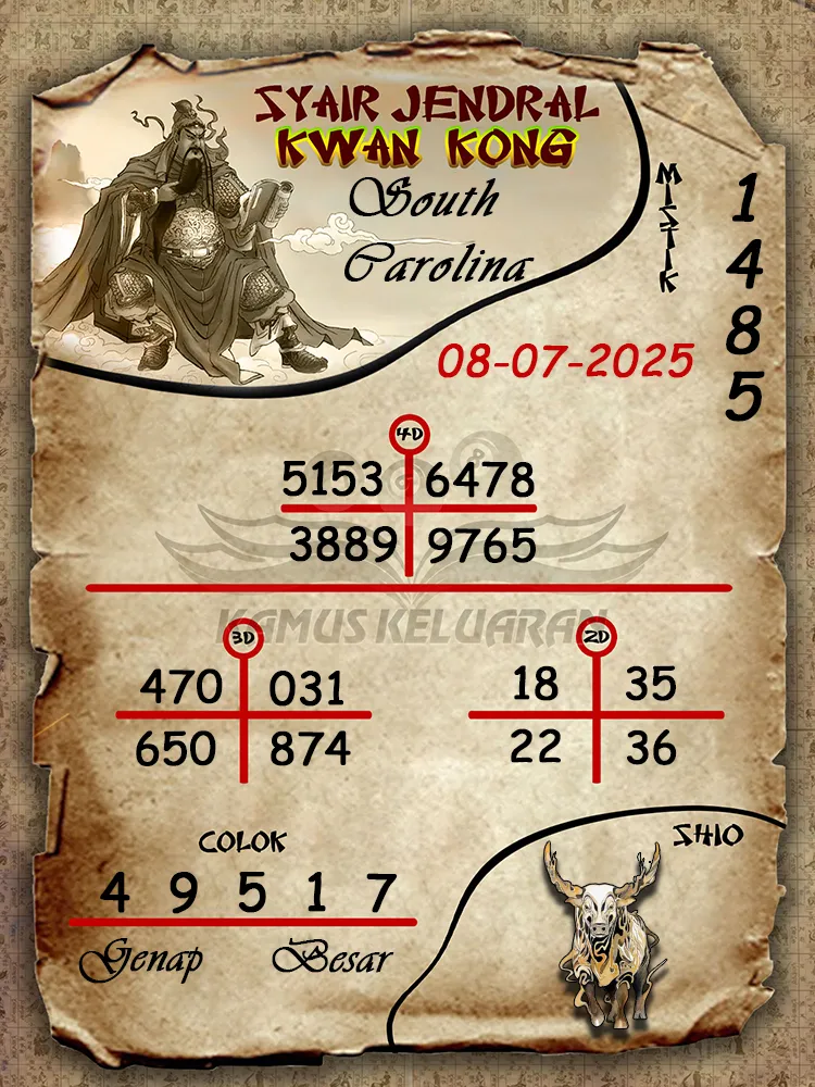 syair jendral kwan kong South Carolina 08 07 2025