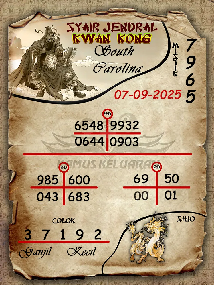 syair jendral kwan kong South Carolina 07 09 2025