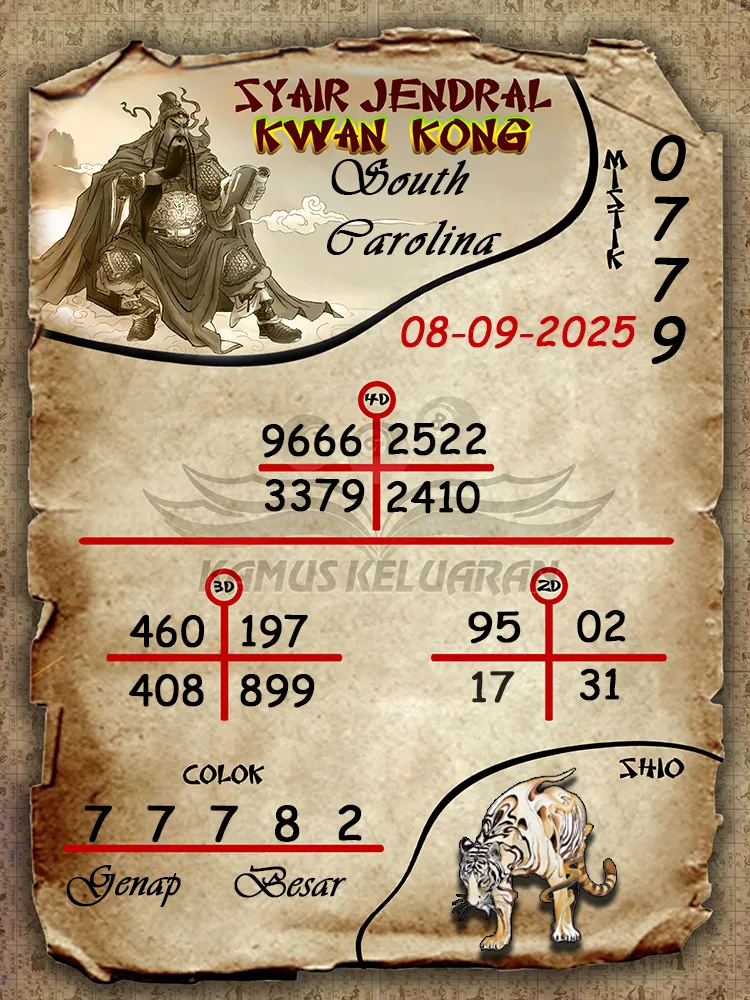 syair jendral kwan kong South Carolina 08 09 2025