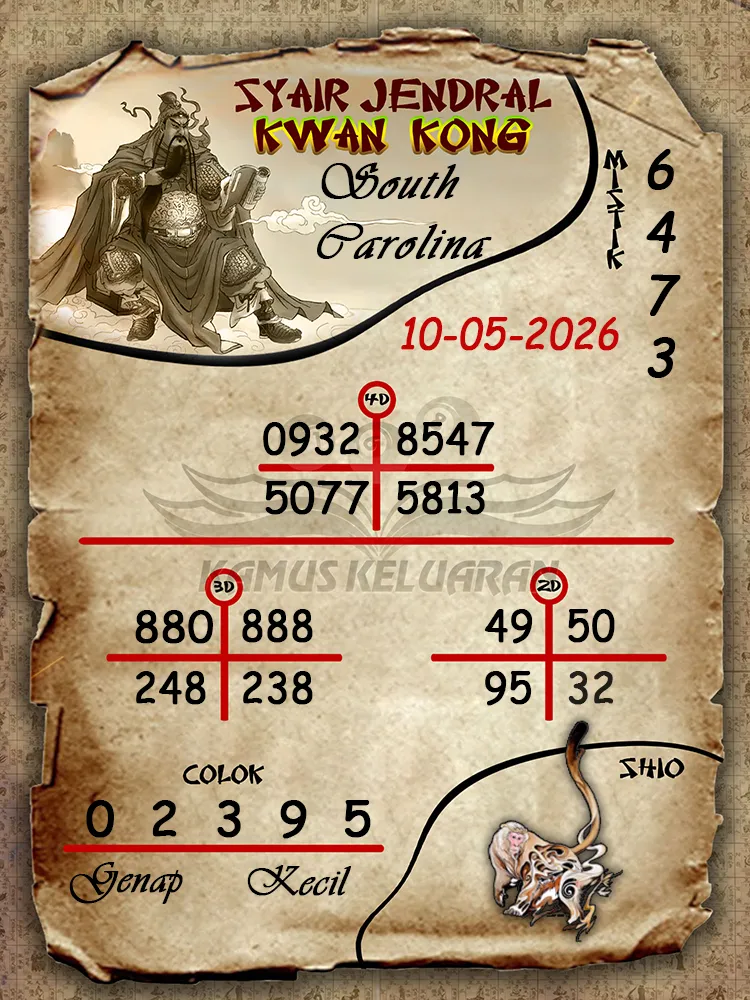 Syair Jendral Kwan Kong South Carolina 10 05 2026