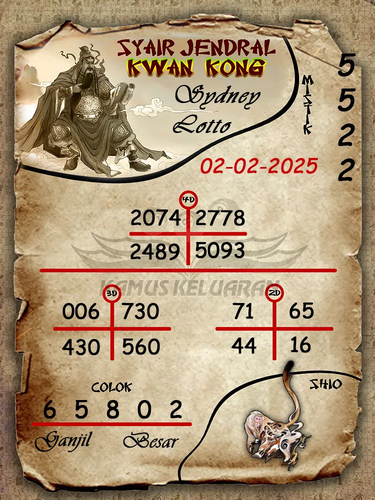 syair jendral kwan kong sydney lotto 02 02 2025