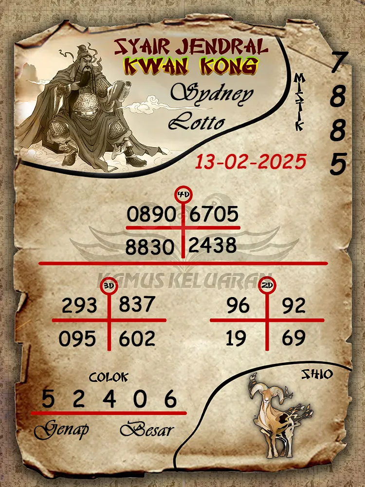 syair jendral kwan kong sydney lotto 13 02 2025
