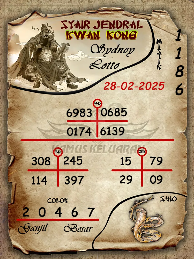 syair jendral kwan kong sydney lotto 28 02 2025
