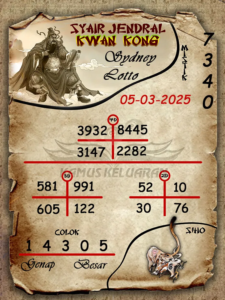 syair jendral kwan kong sydney lotto 05 03 2025