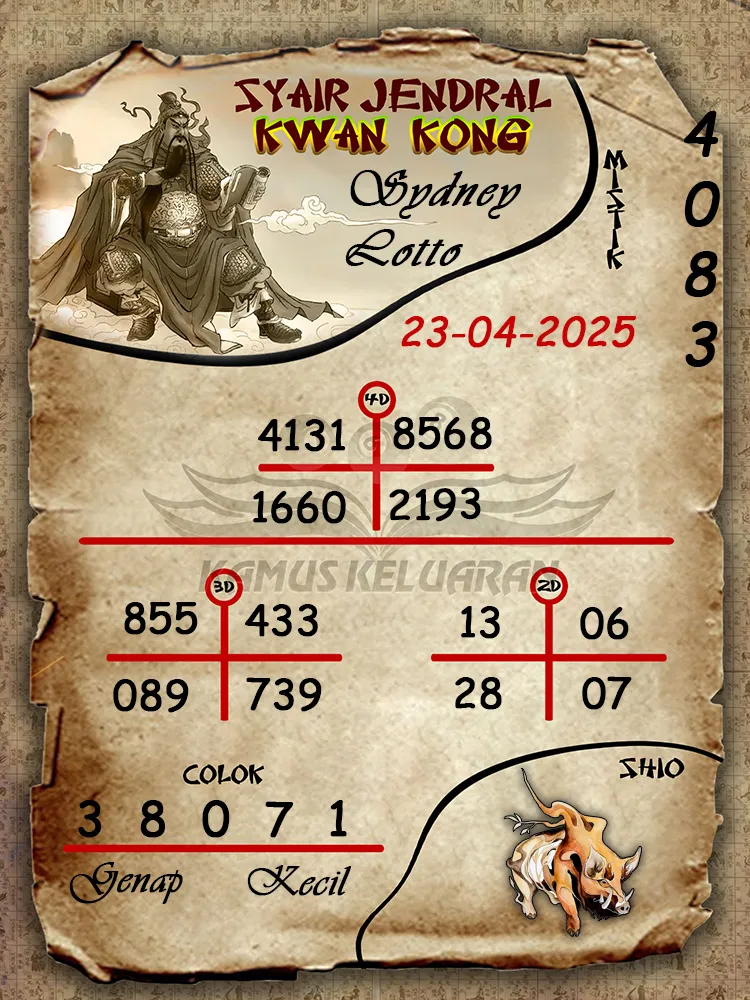 syair jendral kwan kong sydney lotto 23 04 2025