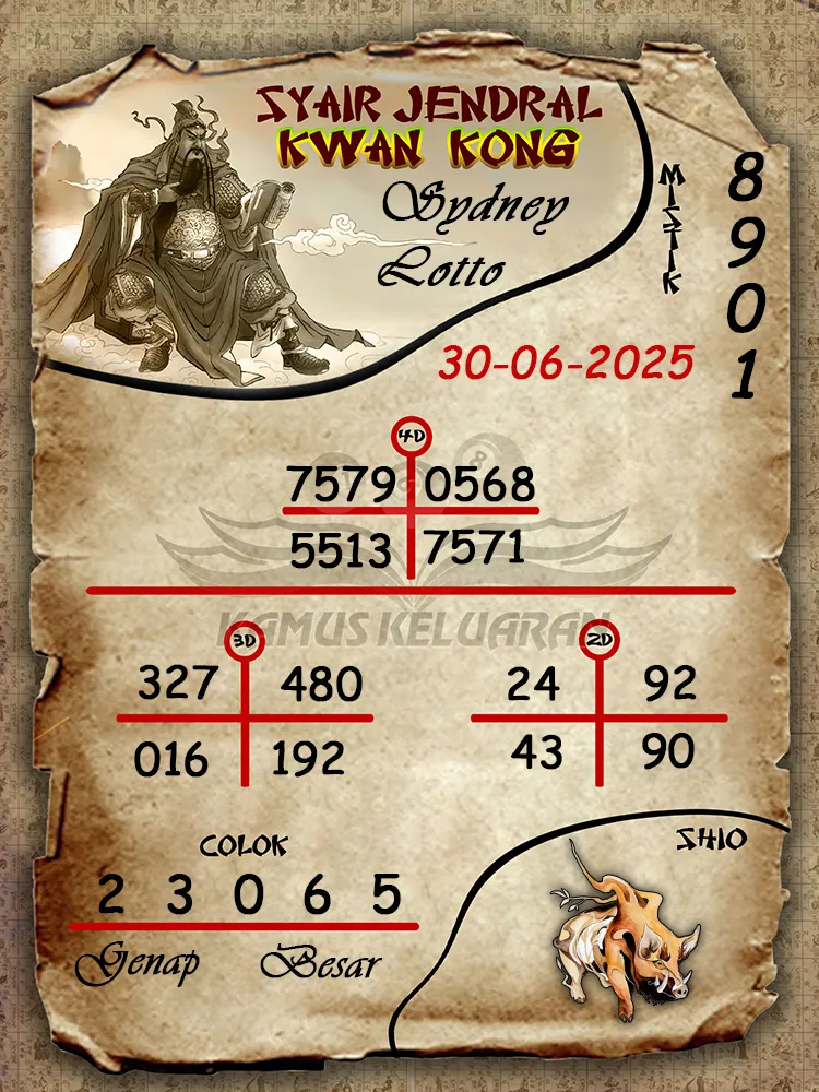 syair jendral kwan kong Sydney Lotto 30 06 2025