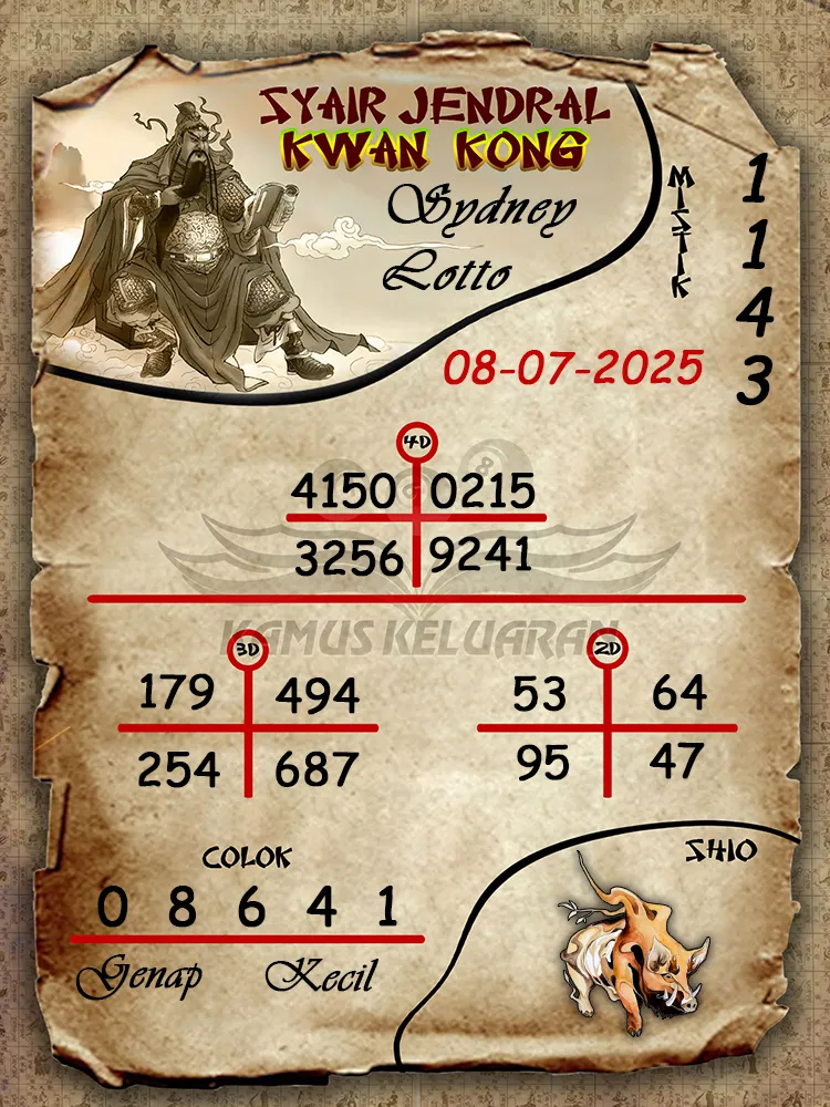 syair jendral kwan kong Sydney Lotto 08 07 2025