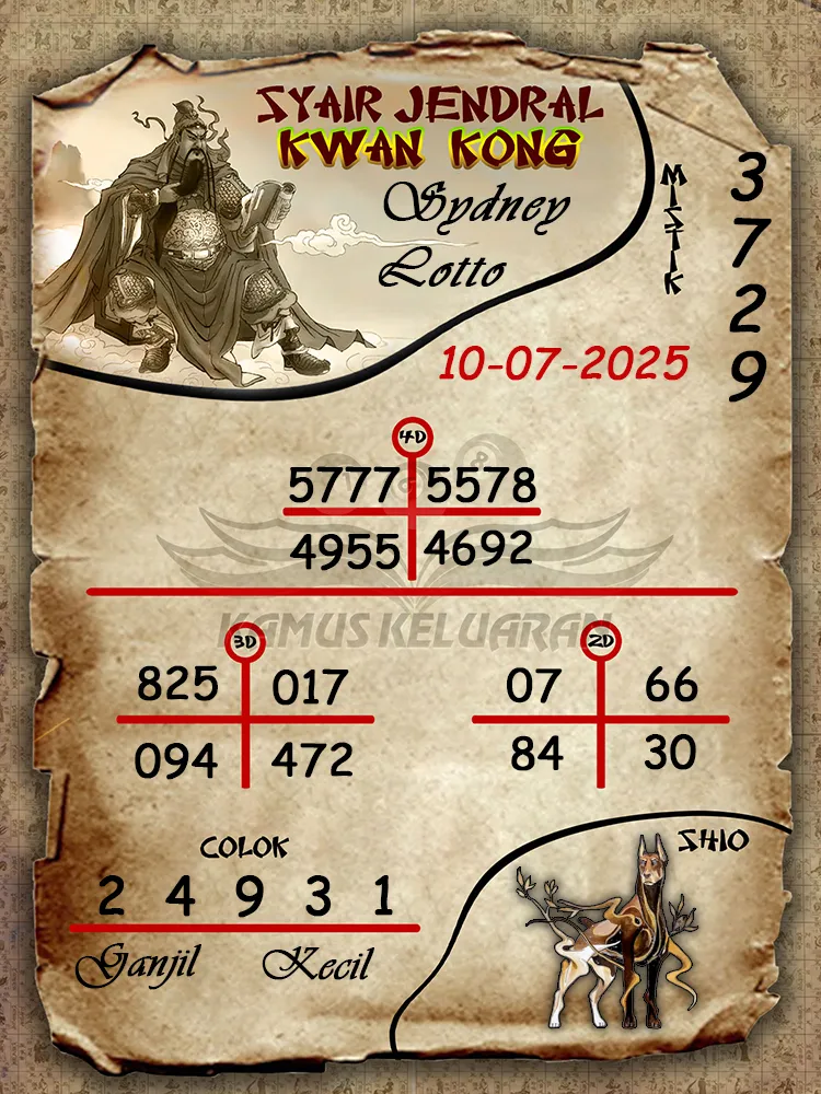 syair jendral kwan kong Sydney Lotto 10 07 2025c