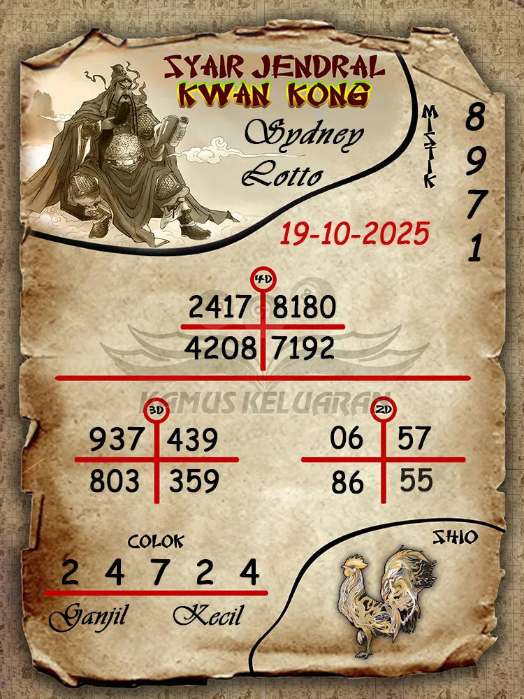 Syair Jendral Kwan Kong Sydney Lotto 19 10 2025