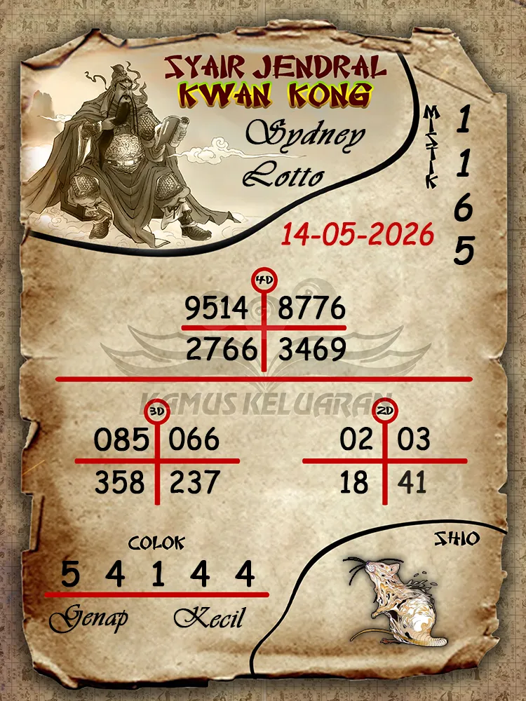 Syair Jendral Kwan Kong Sydney Lotto 14 05 2026