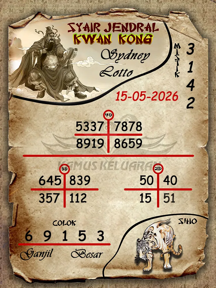 Syair Jendral Kwan Kong Sydney Lotto 15 05 2026
