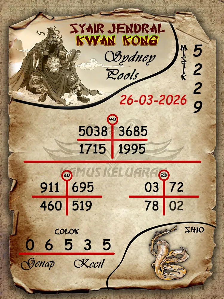 Syair Jendral Kwan Kong Sydney Pools 26 03 2026