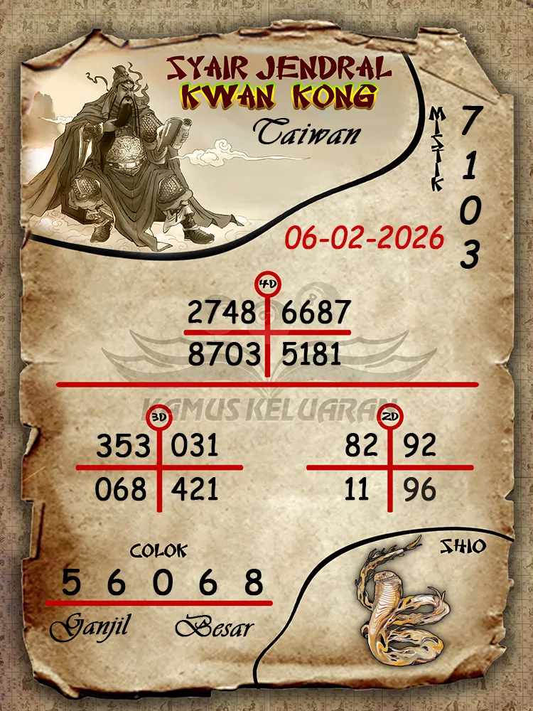 Syair Jendral Kwan Kong Taiwan 06 02 2026