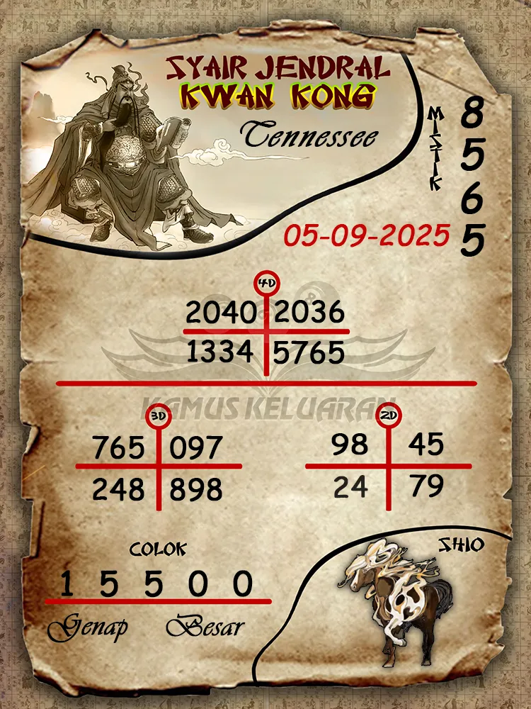 syair jendral kwan kong Tennessee 05 09 2025