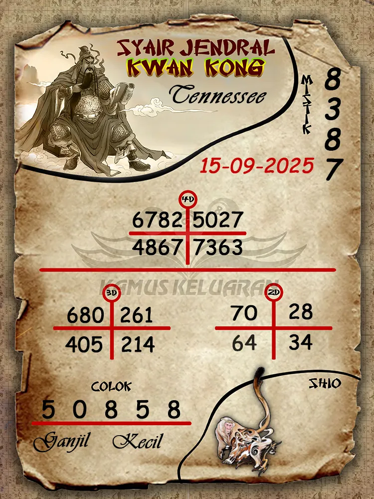 syair jendral kwan kong Tennessee 15 09 2025