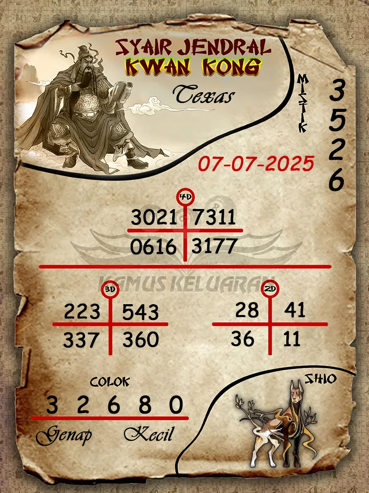 syair jendral kwan kong Texas 07 07 2025