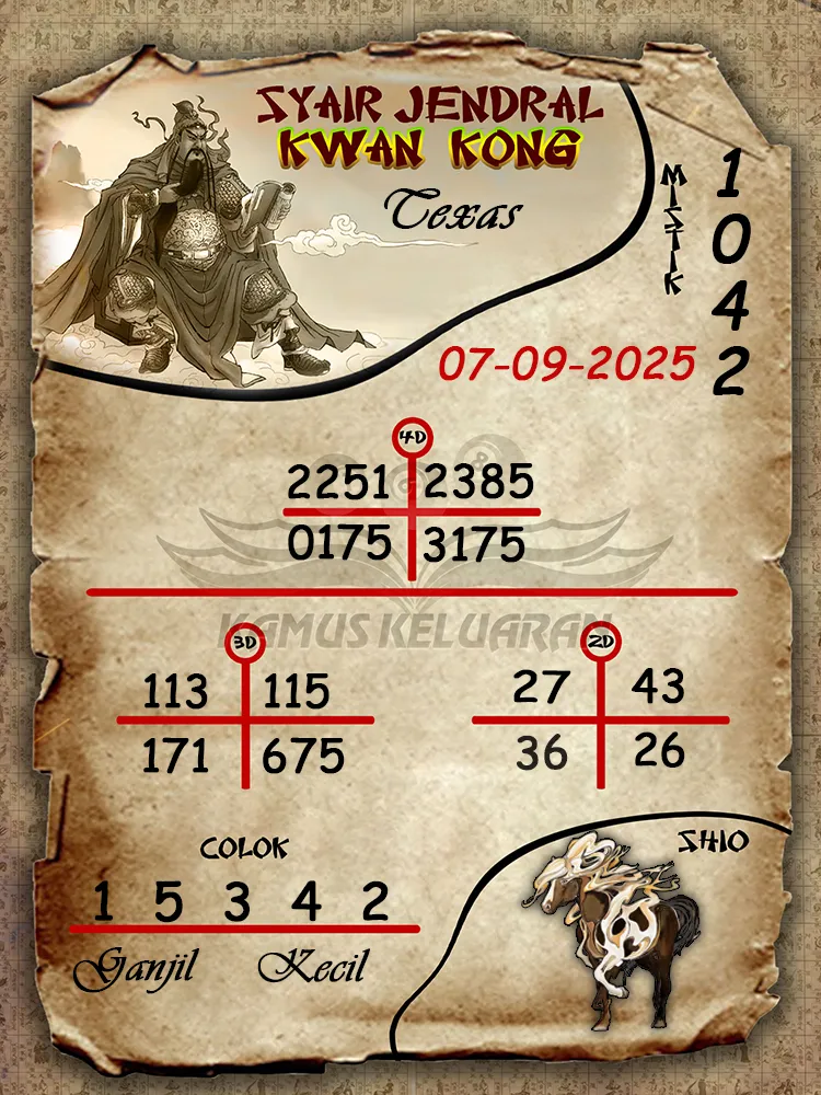 syair jendral kwan kong Texas 07 09 2025