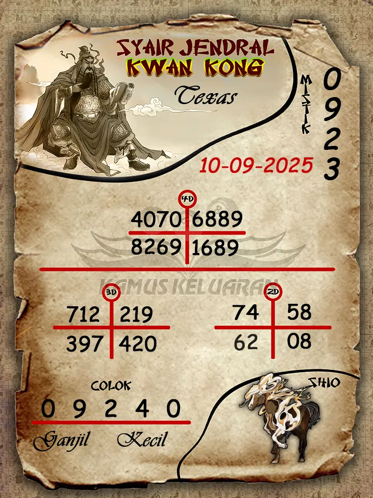 syair jendral kwan kong Texas 10 09 2025
