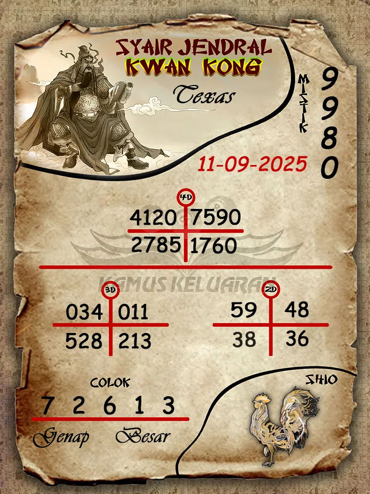 syair jendral kwan kong Texas 11 09 2025