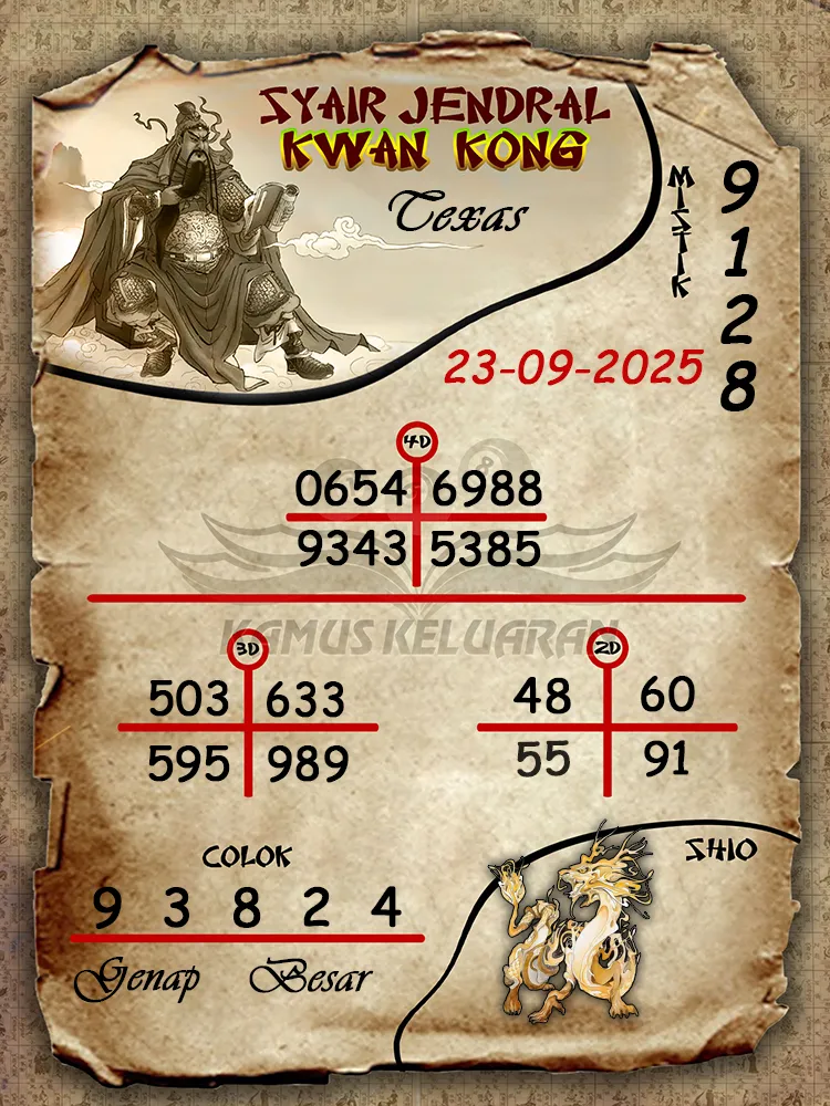 syair jendral kwan kong Texas 23 09 2025