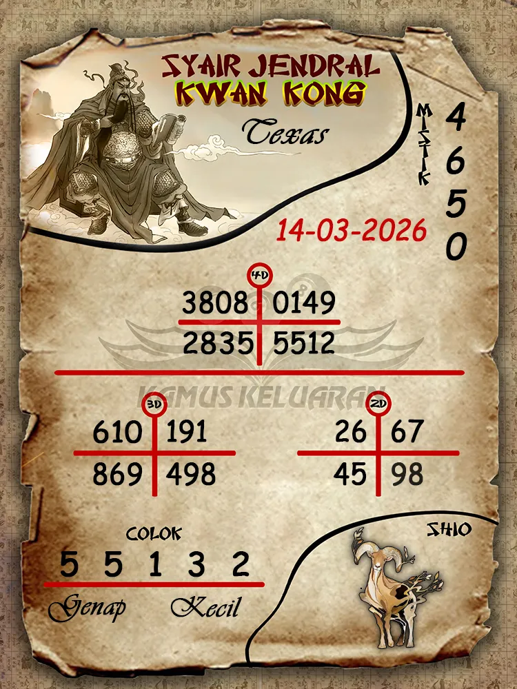 Syair Jendral Kwan Kong Texas 14 03 2026