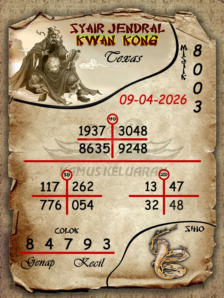 Syair Jendral Kwan Kong Texas 09 04 2026
