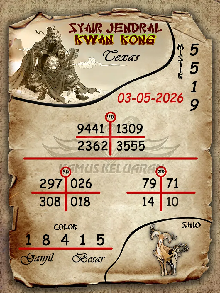 Syair Jendral Kwan Kong Texas 03 05 2026